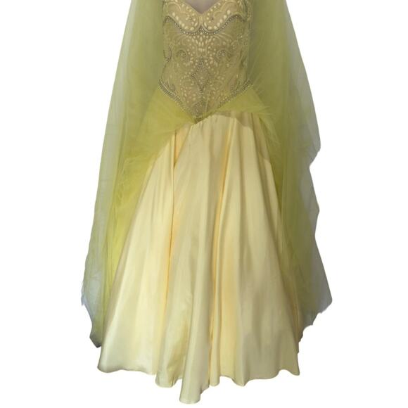 Mac Duggal Yellow Corset Beaded Ball Gown Rhinestones Satin Tulle Sz 0 - Picture 9 of 15